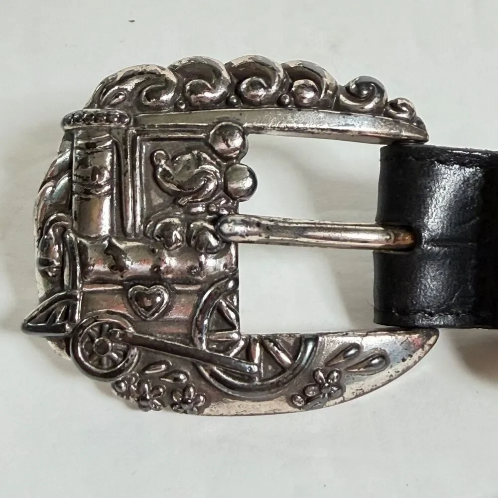 Brighton Disney Mickey Train Conductor Black Leather Belt Silver Tone Size 30
